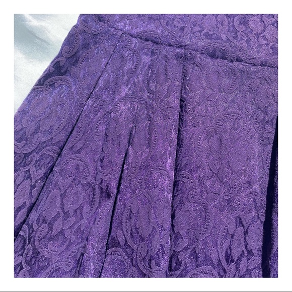 TEMT Purple Jacquard Pleated Satin Lined Skater Dress - Picture 4 of 7